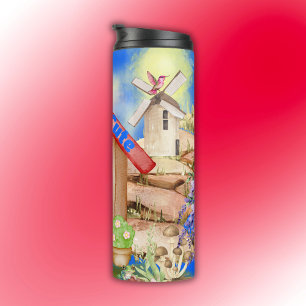 Cottagecore Cozy & Cute colourful on blue Thermal Tumbler