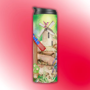 Cottagecore Cozy & Cute colourful on green   Thermal Tumbler