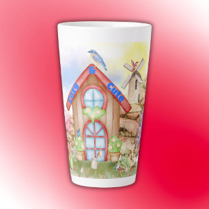 Cottagecore Cozy & Cute colourful on white Latte Mug