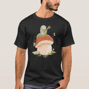 Cottagecore Cute Caterpillar On Mushroom Playing B T-Shirt