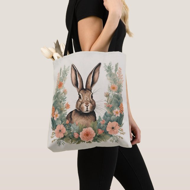 Cottagecore Cute Rabbit Tote Bag (Close Up)
