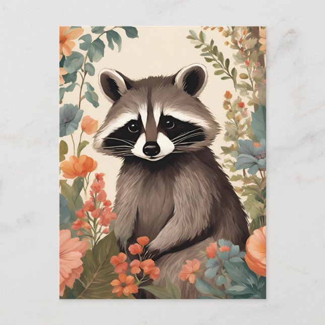 Cottagecore Cute Raccoon Postcard (Front)