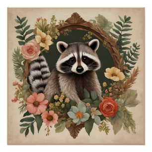 Cottagecore Cute Raccoon Poster