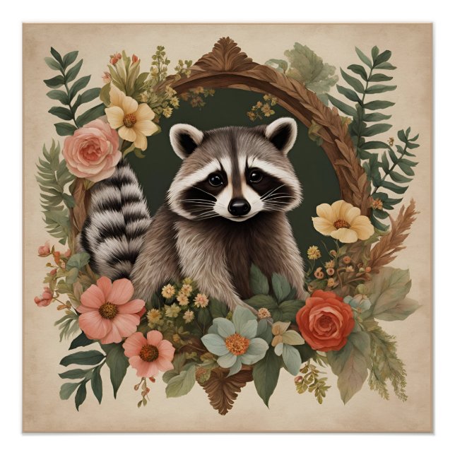 Cottagecore Cute Raccoon Poster (Front)
