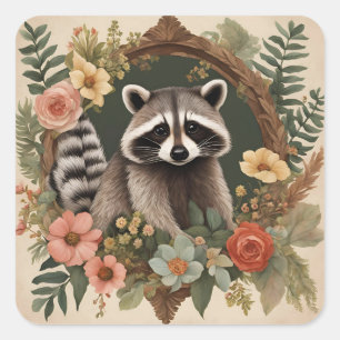 Cottagecore Cute Raccoon Square Sticker