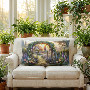 Cottagecore Enchanted Garden Pathway Lumbar Pillow