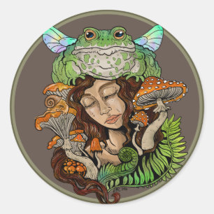 Cottagecore Fairy Frog Classic Round Sticker