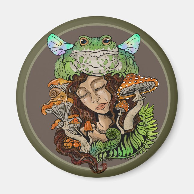 Cottagecore Fairy Frog Magnet (Front)