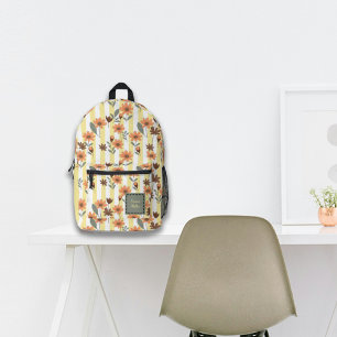 Cottagecore Fall Blossom on Stripes Custom Name Printed Backpack
