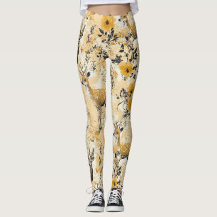 Cottagecore Fawn Floral Pattern Leggings