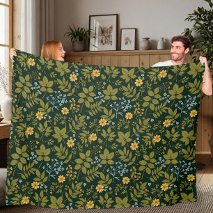 Cottagecore Fleece Blanket with Floral & Botanical