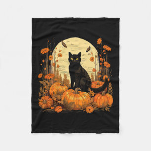 Cottagecore Floral Black Cat Pumpkins Fall Autumn  Fleece Blanket