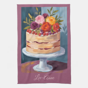 Cottagecore Floral Cake Watercolor Kitchen Towel
