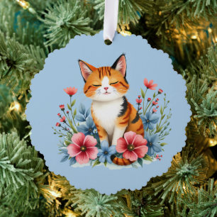 Cottagecore Floral Cat Serene Feline Botanical Ornament Card