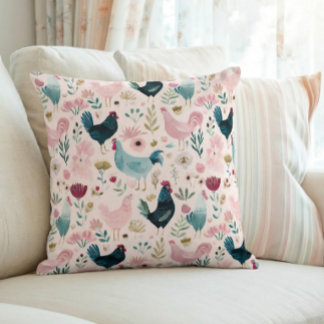 Cottagecore Floral Chicken Throw Pillow
