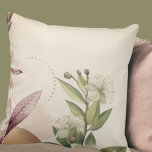 Cottagecore Floral Design  Throw Pillow<br><div class="desc">Add a touch of whimsical charm to your home with this Cottagecore-inspired throw pillow. The design features a simple myrtle branch illustration framed by stylish amaryllis with faint gold design elements on a light ivory background. The soft and cozy pillow is perfect for adding a touch of nature-inspired elegance to...</div>