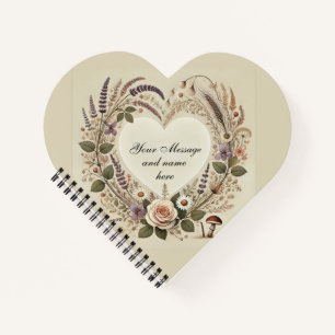 Cottagecore “Floral Heart & Wild Mushrooms” Heart Notebook