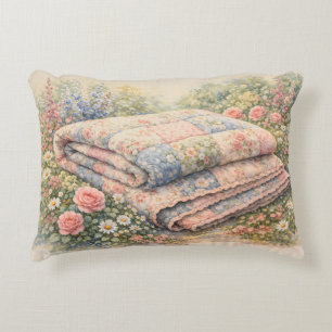 Cottagecore Floral Patchwork Quilt Watercolor Accent Pillow