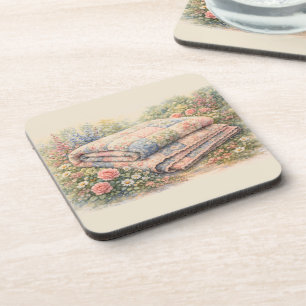 Cottagecore Floral Patchwork Quilt Watercolor Coaster