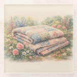 Cottagecore Floral Patchwork Quilt Watercolor Glass Coaster<br><div class="desc">A dreamy cottagecore scene unfolds through soft watercolor brushstrokes, featuring a vintage-inspired patchwork quilt surrounded by blooming garden florals. Gentle pastel hues of blush pink, dusty blue, sage green, and buttery cream create a soothing, nostalgic palette that feels both whimsical and serene. The composition evokes cozy countryside charm, blending shabby...</div>