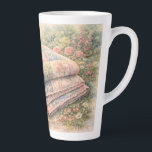 Cottagecore Floral Patchwork Quilt Watercolor Latte Mug<br><div class="desc">A dreamy cottagecore scene unfolds through soft watercolor brushstrokes, featuring a vintage-inspired patchwork quilt surrounded by blooming garden florals. Gentle pastel hues of blush pink, dusty blue, sage green, and buttery cream create a soothing, nostalgic palette that feels both whimsical and serene. The composition evokes cozy countryside charm, blending shabby...</div>