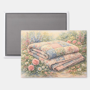 Cottagecore Floral Patchwork Quilt Watercolor Magnet