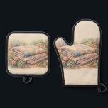 Cottagecore Floral Patchwork Quilt Watercolor Oven Mitt & Pot Holder Set<br><div class="desc">A dreamy cottagecore scene unfolds through soft watercolor brushstrokes, featuring a vintage-inspired patchwork quilt surrounded by blooming garden florals. Gentle pastel hues of blush pink, dusty blue, sage green, and buttery cream create a soothing, nostalgic palette that feels both whimsical and serene. The composition evokes cozy countryside charm, blending shabby...</div>
