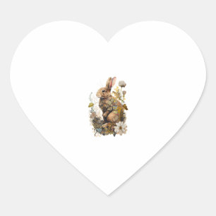 Cottagecore Floral Rabbit Cute Woodland Aesthetic Heart Sticker
