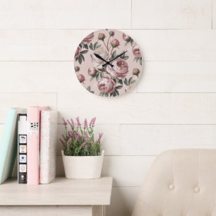 Cottagecore Floral Romantic Vintage Peony Large Clock