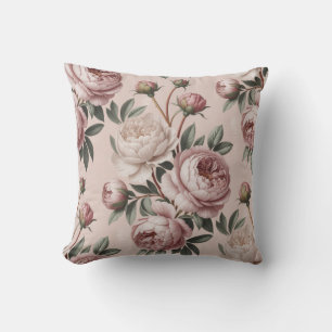 Cottagecore Floral Romantic Vintage Peony Throw Pillow