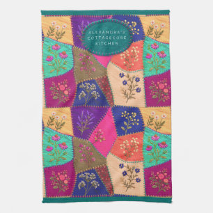 Cottagecore Floral Stitched Patchwork Embroidered Kitchen Towel