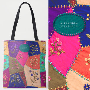 Cottagecore Floral Stitched Patchwork Embroidered Tote Bag