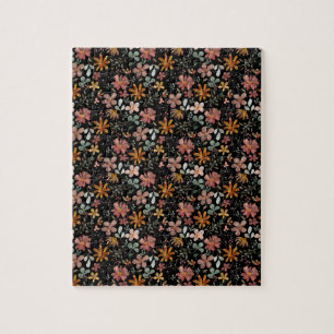 Cottagecore flower thanksgiving black jigsaw puzzle