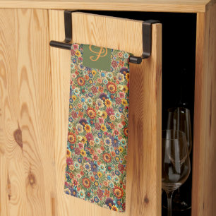 Cottagecore Flowers Botanical Garden monogram Kitchen Towel