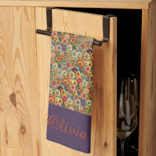 Cottagecore Flowers Botanical Garden monogram Kitchen Towel