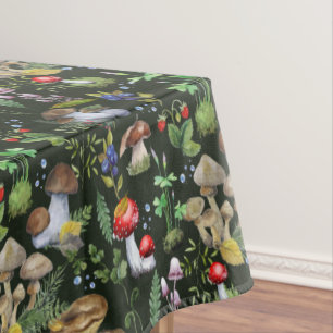 Cottagecore Forest Mushrooms Greenery Foliage Tablecloth