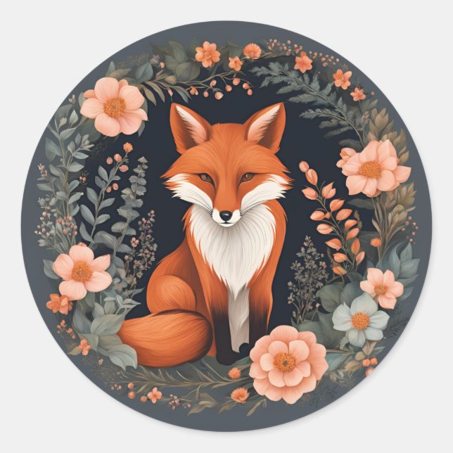 Cottagecore Fox Classic Round Sticker (Front)