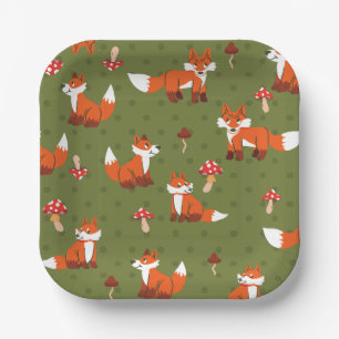 cottagecore fox mushroom woodland forest dots paper plate