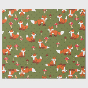 cottagecore fox mushroom woodland forest dots wrapping paper
