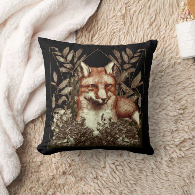 Cottagecore Fox Vintage Throw Pillow (Blanket)