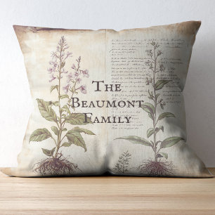 Cottagecore french country herbs, aged parchment throw pillow