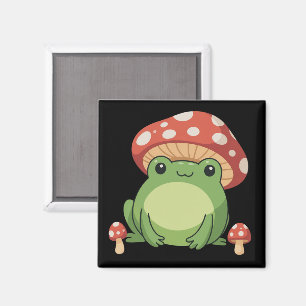 Cottagecore Frog Aesthetic Cute Frog with Mushroom Magnet