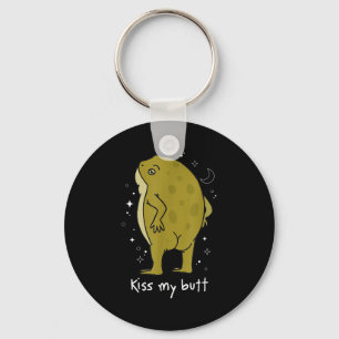 Cottagecore Frog Art Kiss My Butt Funny Frog Lover Keychain
