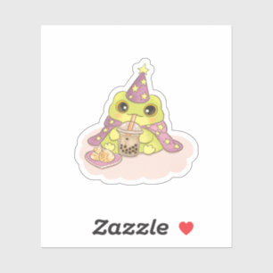 Cottagecore Frog Drinking Boba Tea Sticker