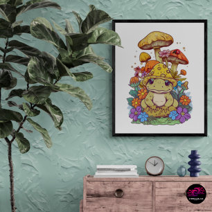 Cottagecore Frog Flowers Mushrooms Glossy Poster