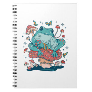 Cottagecore frog on mushroom house notebook