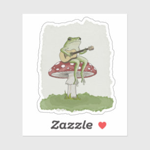 Cottagecore Frog Playing Guitar on Mushroom Art