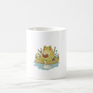 Cottagecore Frog Reading a Book Illustration Coffee Mug