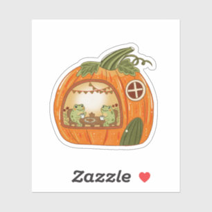 Cottagecore Frog Tea Party in Pumpkin House Art