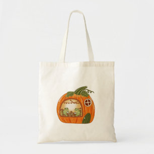 Cottagecore Frog Tea Party in Pumpkin House Art Tote Bag